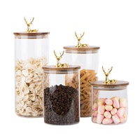 Bocal en verre avec couvercle en bois décoration de cerf en métal sur le couvercle bocal de stockage en verre pour biscuits noix de café