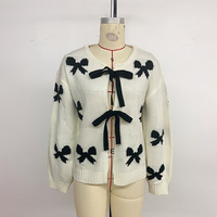 Vente en gros 2026 – Nouveau pull en fausse fourrure tricoté à manches longues avec nœud pour femme, style automne, mignon, court, avec empiècements, cardigan, manteau, haut