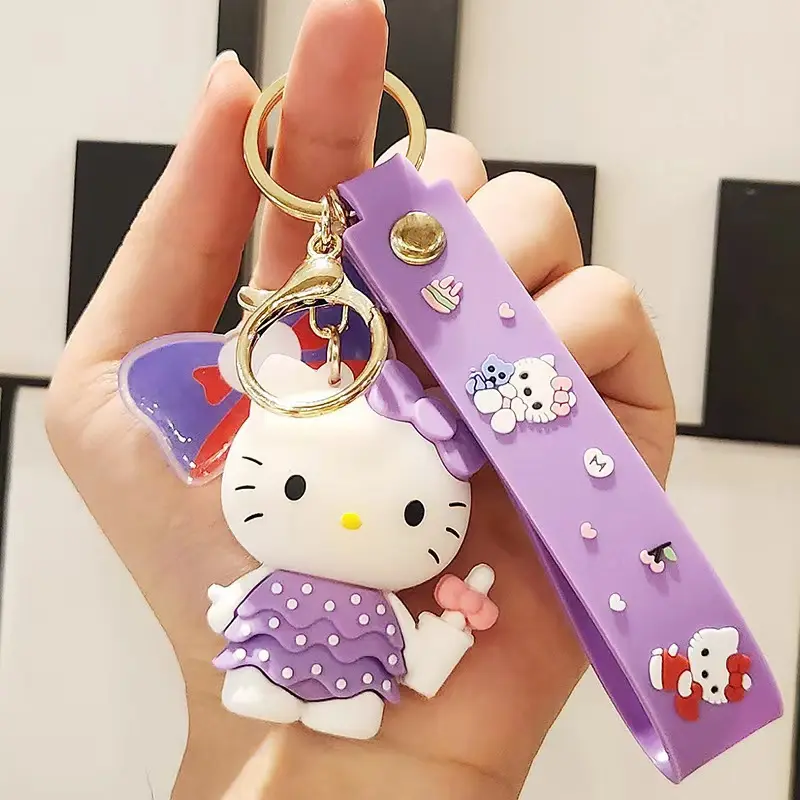 Heißer Senrio PVC-Schlüsselanhänger Hallokitty Melodi Kulomi Pompompi Cinnami Anime-Figur für Kinder HK KT Katzenausstattung Dangle