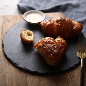 2024 personnalisé grand Rectangle rond noir ardoise naturelle pierre vaisselle fromage plateau de service Steak <span class=keywords><strong>assiette</strong></span> à dîner avec ensemble de couteaux - Product Image 3