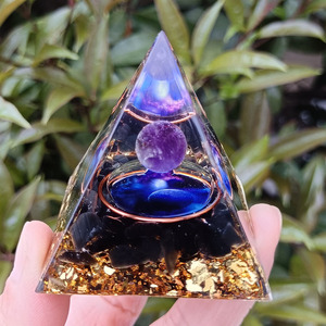 <b>Crystal</b> <b>Chip</b> Pyramid Resin Epoxy Craft Desktop Ornament Cosmic Purple Sphere Obsidian Home Decoration - Product Image 1