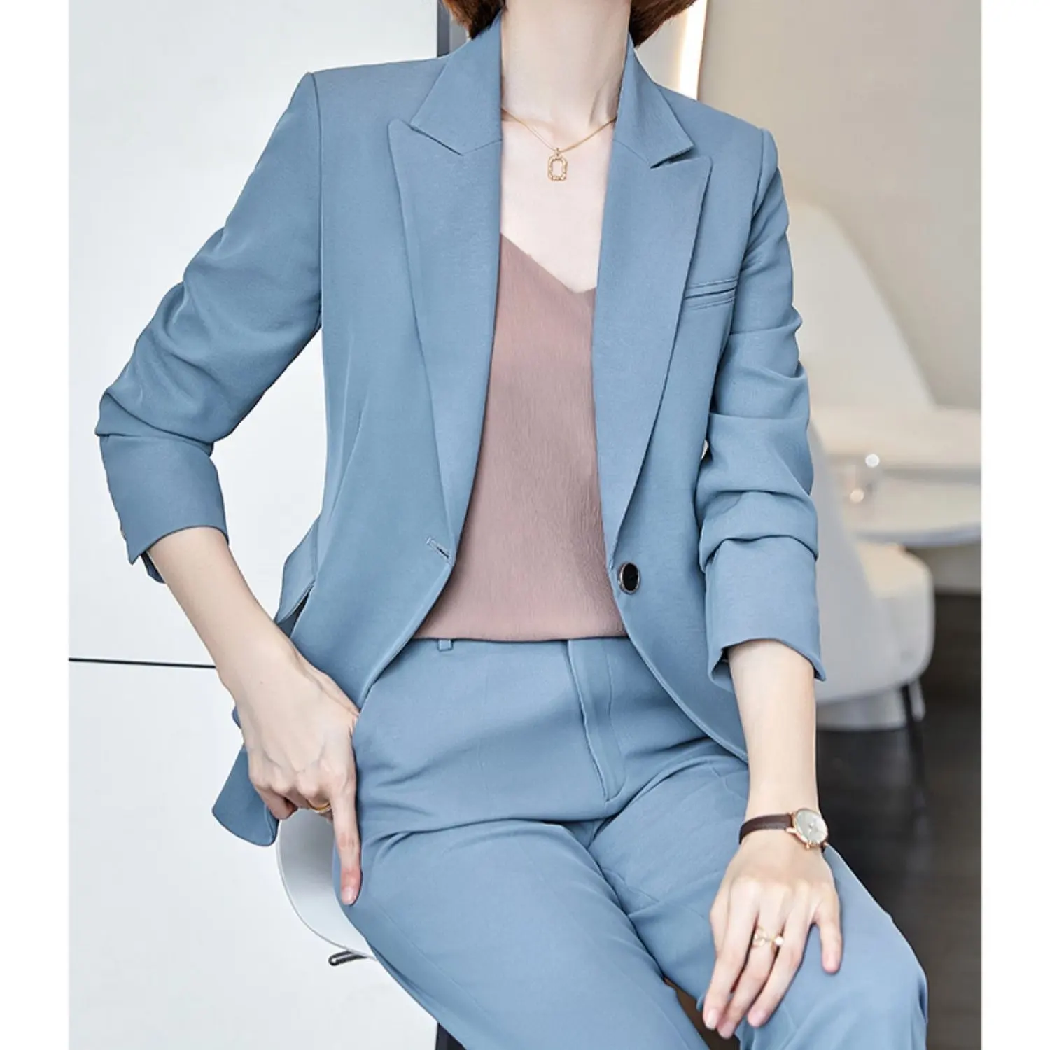 Autumn Spring Women Slim Fit Jacket Long Sleeve Turn-Down Neck Women Jacket Office Style Casual Women Coat