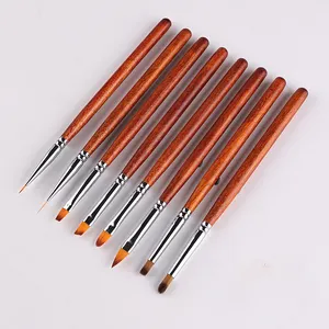 AWK Wholesale 8Pcs/Set Red Wood Handle Professional Nylon Nail Art Brushes Liner Round Nail Brush