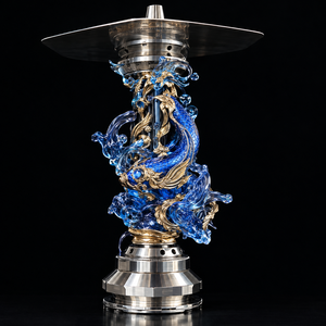 Chicha en résine et acier inoxydable de 60 cm avec design décoratif en forme de deux poissons - Product Image 1