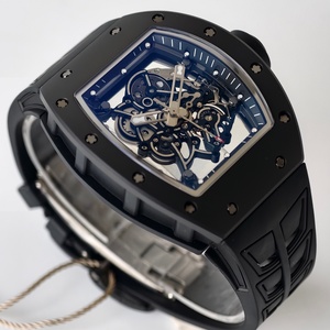 Montre mécanique de luxe pour homme Umi, boîtier tonneau, cadran squelette, tourbillon, verre saphir, bracelet en silicone, 42 mm, RM-055 - Product Image 1