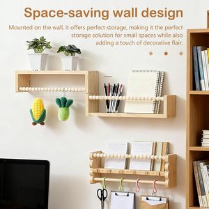 Mensola da Parete <span class=keywords><strong>per</strong></span> <span class=keywords><strong>Cameretta</strong></span> Bambini con Perline in Legno, Decorazione Murale, Mensole Fluttuanti <span class=keywords><strong>per</strong></span> Bambini, Sala Giochi, Camera da Letto - Product Image 4