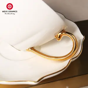 WEIYE Tasses à Cappuccino Espresso, Mugs à Café, Tasses à Thé en Céramique, <span class=keywords><strong>Soucoupe</strong></span>, Luxe Décoratif, Blanc Bord Doré - Product Image 3
