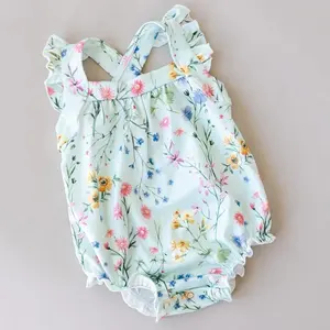 Western Custom Prints Baby Knit Romper Sets Summer Clothing Polyester Jumpsuits Shoulder Strap High Quality Newborn Baby Romper