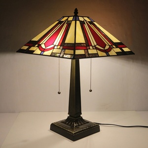 LongHuiJing Tiffany Style Mission 16Inch Baroque Stained Glass Table Lamp AC Powered LED Bedside Living Room Home Decor - Product Image 1