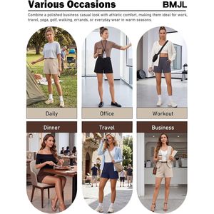FOXA Pantalones cortos plisados ​​de cintura alta para mujer con bolsillos, transpirables, para verano, trabajo, ocio, 3.5 pulgadas, informales y elegantes - Product Image 6