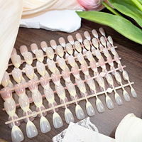 Lot de 24 faux ongles en ABS, pré-dessinés, style French Ombré Goutte d'eau Amande, courts, pour nail art, à porter
