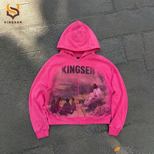 Custom logo Graphic All Over Print Heavyweight Cotton Vintage Acid Wash Y2K Rhinestone Streetwear Oversized Men's Zip up Hoodie - Product Image 1