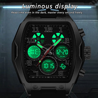Montre numérique sportive multifonction Sanda 6266 en forme de barillet, double affichage, chronographe lumineux, montre-bracelet électronique