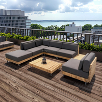 Ensemble de canapés en teck moderne, fauteuil lounge, jardin, en forme de L, luxe, cour, patio, hôtel, canapé modulaire d'extérieur