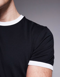 T-shirt da uomo slim fit in cotone premium pesante color block 2026, modello Ringer, blu navy e bianco, aderente per muscoli, per uomo - Product Image 5