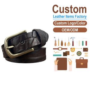 Vintage Washed Extra Thick Outdoor Full-Grain Wild Cowhide Belt with Brass <b>Pin</b> Buckle - Product Image 1