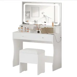LED ışıklı ayna ve depolama tezgahı ile masası seti 4 çekmeceli beyaz makyaj güç çıkışı makyaj Vanity masa