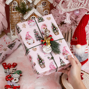 Reversible Christmas Wrapping Paper 17 Inch X 33 Feet Pink Watercolour Santa Claus <b>Candy</b> <b>Cane</b> - Product Image 1