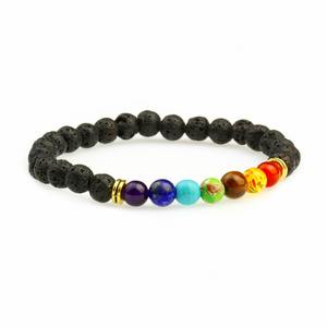 אבן לבה טבעית 7 צ 'אקרה צבעונית 6 מ "מ צמיד עבור נשים ילדים st106 - Product Image 3