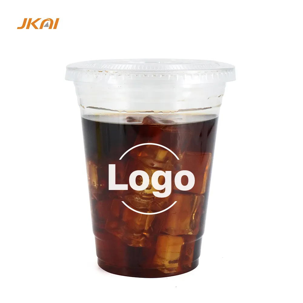 Jkai vend des gobelets en plastique transparents thermoformés jetables pour animaux de compagnie avec logo personnalisable à emporter gobelets à glace de 16oz