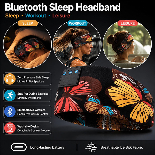High Tech Gadgets 3-in-1 Bluetooth Sports Headband, Thin Speaker Wireless Sleep Headphones for Running Yoga Side Sleeper Mask