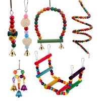 Jouet à mâcher pour perroquet, échelle et balançoire en bois massif avec perles à clochettes simples, ensemble de 6 jouets pour oiseaux