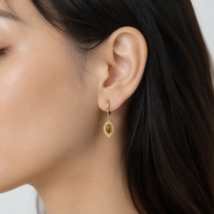 Boucles d'oreilles pendantes en acier inoxydable plaqué or 14 carats avec incrustation marron et fermoir à levier en forme de goutte - Product Image 5