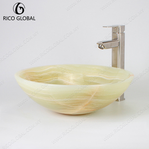 Vasque ronde à poser en marbre poli, finition lisse, pour salle de bain contemporaine - Product Image 2