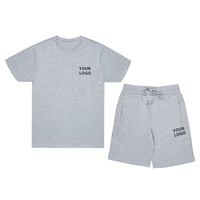 Setelan Kaos dan Celana Pendek Olahraga Kasual Unisex Bahan Katun 100% Rajut Bernapas, Cetak Digital, 2 Potong, Polos, Musim Panas