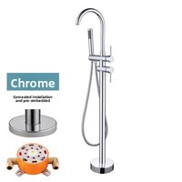 Robinet de baignoire en acier inoxydable 304 brossé, avec douchette, pour eau chaude et froide, à poser au sol, vertical