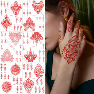 Tatuaggio temporaneo Adesivi in pizzo indiano Mandala motivo floreale impermeabile tatuaggio henné rosso per festa di nozze Festival - Product Image 2