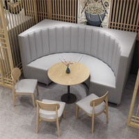 Nouveau design meubles de restaurant en forme de U en bois et cuir canapé chaise tables rondes stand sièges design cabines d'angle à vendre