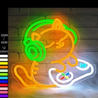 Enseigne néon LED Gaming Cat, chaton gamer avec casque – Décoration murale personnalisée en acrylique pour salles d'e-sport, bureaux intérieurs et configurations PC 12V DC