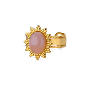 Fashion Stainless Steel Flower Natural Stone Opened <b>Ring</b> Bangles Jewelry for Women - Product Image 6