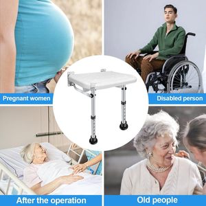 Wall Mounted <b>Folding</b> <b>Shower</b> <b>Stool</b> Aluminum Alloy White 45x10x45 Cm For Elderly Bathroom Safety Equipment - Product Image 3