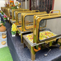 Chauffe-Plats Rectangulaire Doré en Acier Inoxydable à Carburant pour Fêtes de Mariage, Capacité 9L, Présentoir en Verre, Buffet Personnalisé