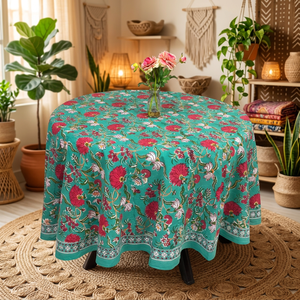 ผ้าปูโต๊ะ8ที่นั่งแบบมีขอบผ้าปูโต๊ะทรงกลมพิมพ์ลายบล็อกด้วยมือ - Product Image 2