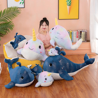 Nouvelle Peluche Baleine Bleue Narval 30/50/80/100cm, Jouet Doux Animaux Marins d'Aquarium pour Enfants, Compagnon de Sommeil en Coton PP