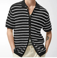 Sommer Neue Mode Atmungsaktiver Einknopf-Cardigan mit Halben Ärmeln Gestreifter Polyester Lässiger Loser Herren-Pullover