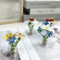 Figurines de fleurs en verre soufflé à la main, mini ornement floral en verre, sculpture florale décorative en verre, cadeau, décoration de bureau à domicile