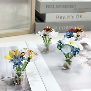 Figurines de fleurs en verre soufflé à la main, mini ornement floral en verre, sculpture florale décorative en verre, cadeau, décoration de bureau à domicile - Product Image 1