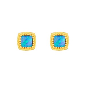 Stud <b>Earrings</b> Turquoise Square Bezel Setting Gold Plated For Men And Women Gift Fashion Jewelry - Product Image 5
