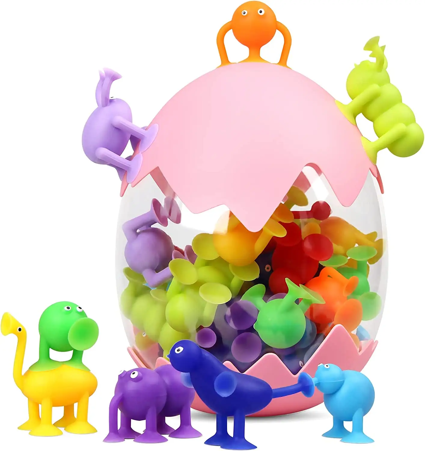 Suction Toys 36PCS Kids Suction Cup Toys Silicone Building Blocks with Eggshell Storage Suction Bath Toys for 3 +Year Old