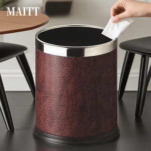 Poubelles rondes en cuir double couche épaissi, vente en gros d'usine, pour la maison, l'hôtel, le salon, le bureau, la cuisine, la chambre, la salle de bain - Product Image 1