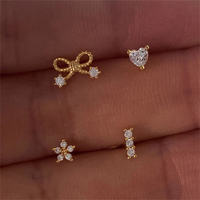 Hochwertige Vergoldete 925 Sterling Silber Prinzessinnen-Schliff Zirkon Schleife & Blume & Herz Ohrstecker für Damen Trendig