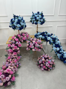 Decoración Moderna para Fondo de Boda, Arreglo Floral para Escenario, Accesorios, Camino de Mesa de Flores de Seda Azul Polvoriento para Eventos - Product Image 6