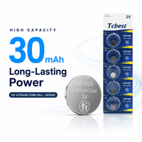 Nouvelle arrivée : Pile bouton CR1025 3V 30mAh au lithium, durée de vie 1 an, étanche, tension stable pour clé de voiture, montre, télécommande