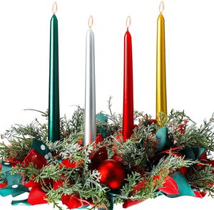 Venta al por Mayor de 4 Velas Navideñas, Velas de Adviento de 10 Pulgadas de Alto, Velas Cónicas de Colores para Cena, Fiesta de Navidad - Product Image 1