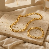 Ensemble collier et bracelet chaîne maille trombone épaisse en acier inoxydable 316 plaqué or, bijoux streetwear hip-hop pour hommes et femmes, vente en gros
