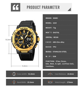 Montres analogiques-digitales de luxe pour hommes résistantes aux chocs, SKMEI 2219, montre-bracelet pour hommes, sportive, course à pied - Product Image 6